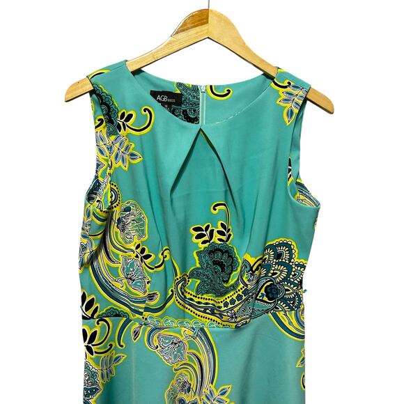 AGB Womens Dress 14 Teal‎ Floral Paisley Fit Flare Mid Length Boho Retro Mod - Picture 4 of 13